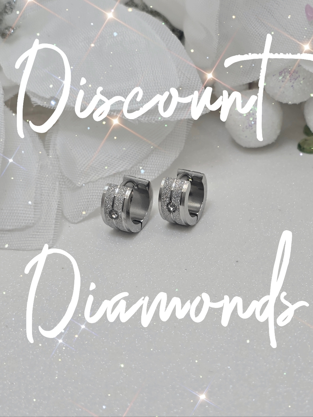 Frosted Stainless Steel Diamond Studded Hoop/ Huggie Earrings